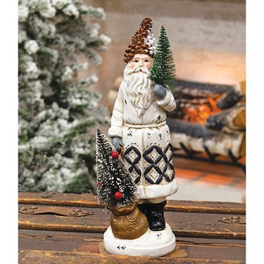 Resin Father Christmas w Trees & Pine Cone Hat - The Fox Decor